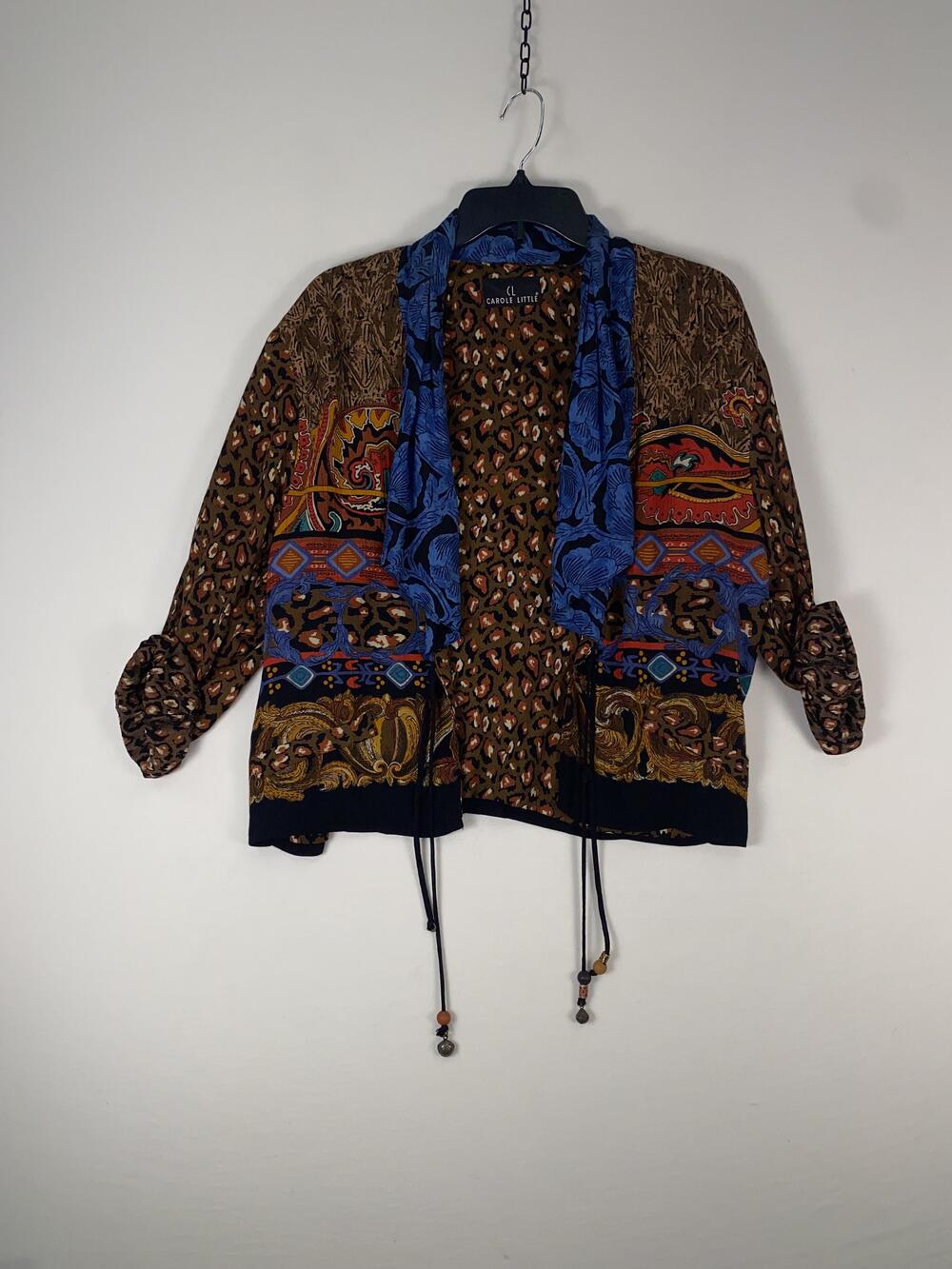 Carole Little Kimono Blouse Womens XL Multicolor Animal Print Boho Beaded Top